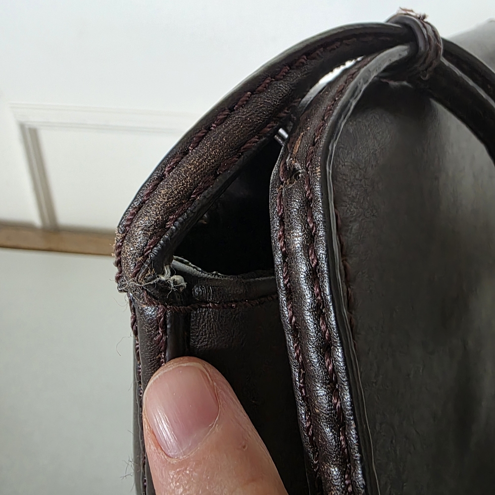 Minimal Dark Brown Leather Crossbody Saddle Bag - Pockets, Adjustable - Picture 7 of 14